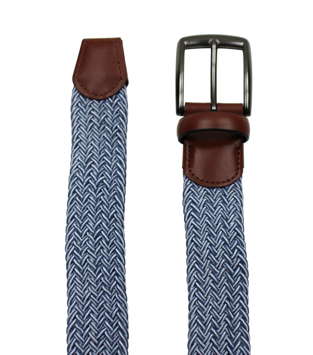 Perry Ellis Portfolio Belt Mens Size S 30/32 Blue Braided Woven Leather New